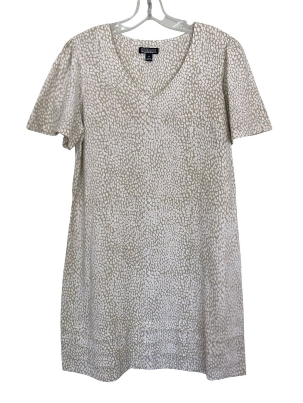 Original Nicole Miller Beige & White Textured Short Sleeve V-Neck Tunic Dress Li